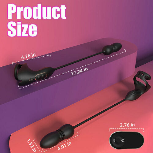 Eveandlove 9 Thrusting & Vibrating Prostate Massager with Dual Cocking Rings Testicular Stimulator