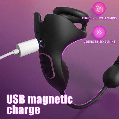 Eveandlove 9 Thrusting & Vibrating Prostate Massager with Dual Cocking Rings Testicular Stimulator