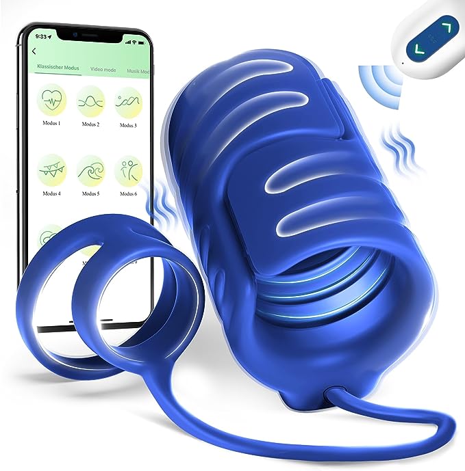 Eveandlove APP & Remote Control 9 Vibrating with 2 Cock Penis Ring Stretchy Male Masturbator