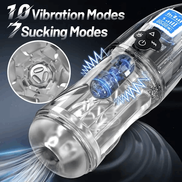 Eveandlove Fully Transparent Vibrating Sucking Voice Male Mechanical Stroker