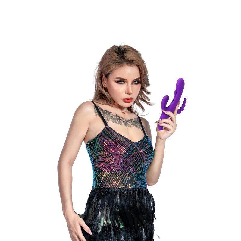 Triple Bliss Rabbit Tapping G-spot Vibrator with Anal Beads for Triple Stimulations