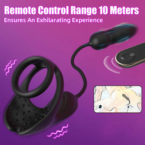 Eveandlove 9 Thrusting & Vibrating Prostate Massager with Dual Cocking Rings Testicular Stimulator