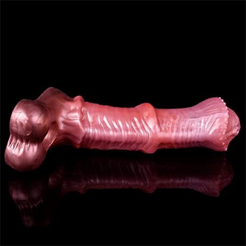 Eveandlove 8.07in Horse Penis Extender Sleeve – Realistic Silicone Enlargement Sleeve with Cock Ring for Men (Brown)