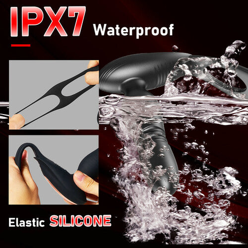 Low Noise 10 Thrusting & Vibrating Double Cock Rings Silicone Prostate Massager