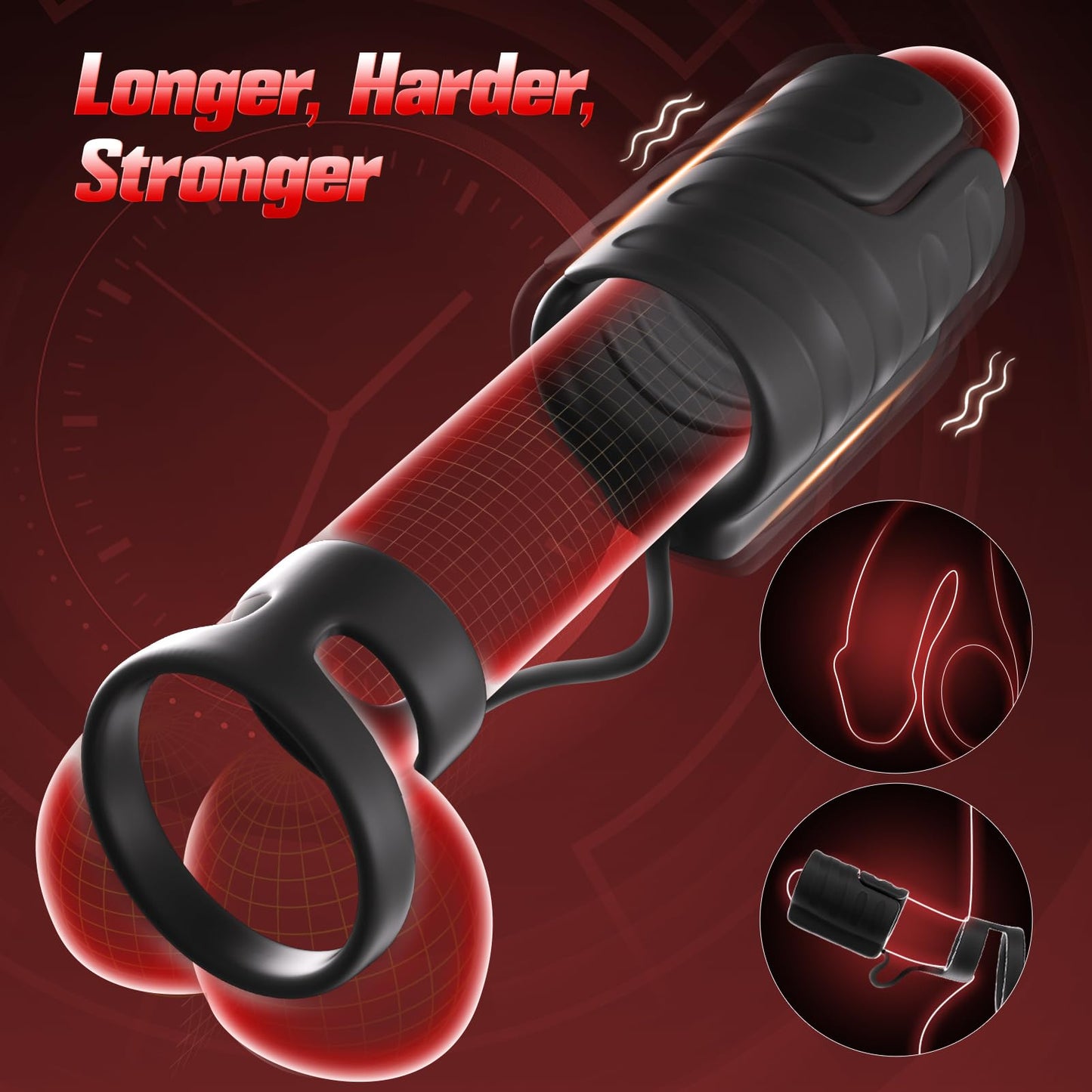Eveandlove APP & Remote Control 9 Vibrating with 2 Cock Penis Ring Stretchy Male Masturbator