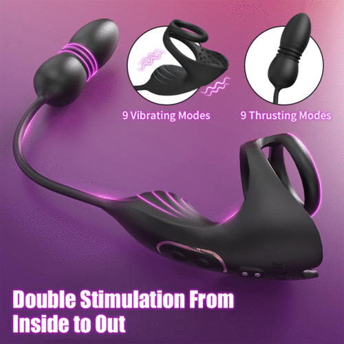 Eveandlove 9 Thrusting & Vibrating Prostate Massager with Dual Cocking Rings Testicular Stimulator