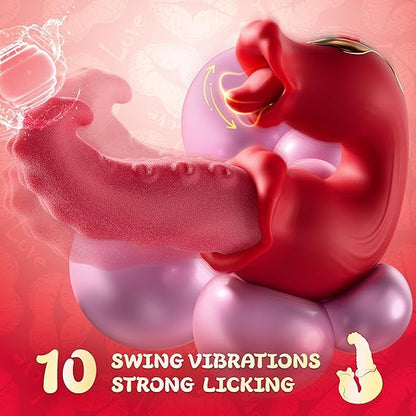 Eveandlove Rose Sex Toy: 10 Licking & Vibration Modes, G-spot Clit Stimulator& Thrusting Dildo
