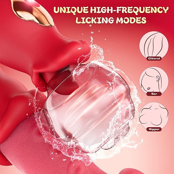 Eveandlove Rose Sex Toy: 10 Licking & Vibration Modes, G-spot Clit Stimulator& Thrusting Dildo