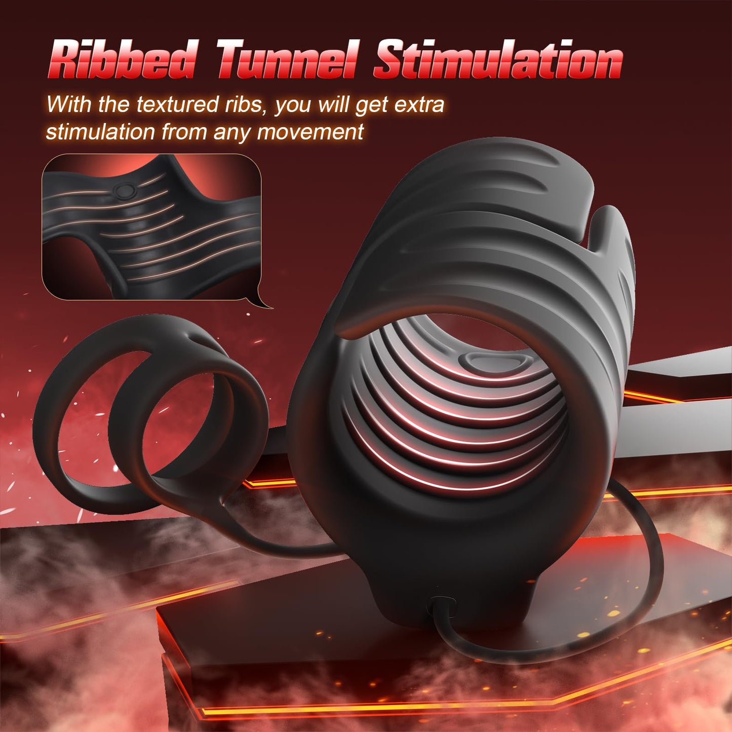 Eveandlove APP & Remote Control 9 Vibrating with 2 Cock Penis Ring Stretchy Male Masturbator