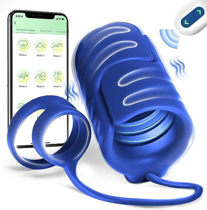 Eveandlove APP & Remote Control 9 Vibrating with 2 Cock Penis Ring Stretchy Male Masturbator