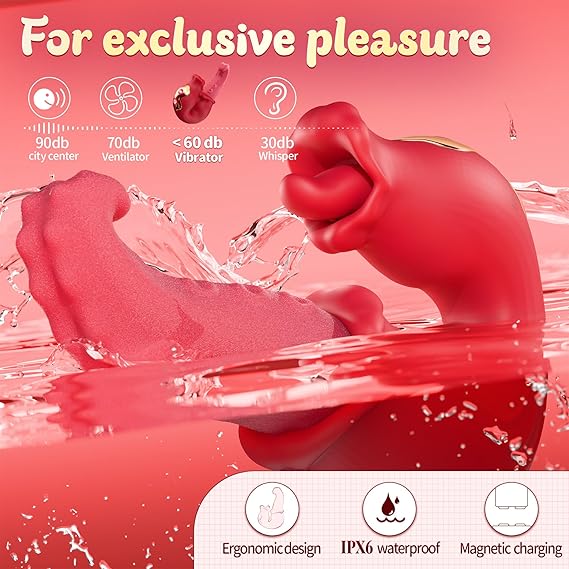 Eveandlove Rose Sex Toy: 10 Licking & Vibration Modes, G-spot Clit Stimulator& Thrusting Dildo