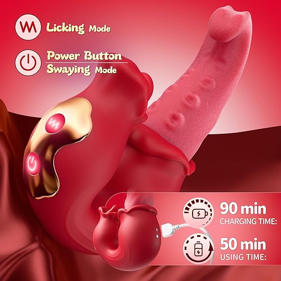 Eveandlove Rose Sex Toy: 10 Licking & Vibration Modes, G-spot Clit Stimulator& Thrusting Dildo