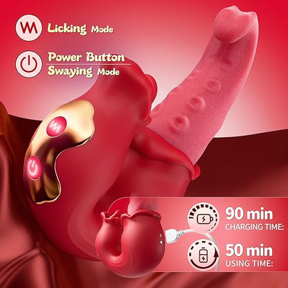Eveandlove Rose Sex Toy: 10 Licking & Vibration Modes, G-spot Clit Stimulator& Thrusting Dildo