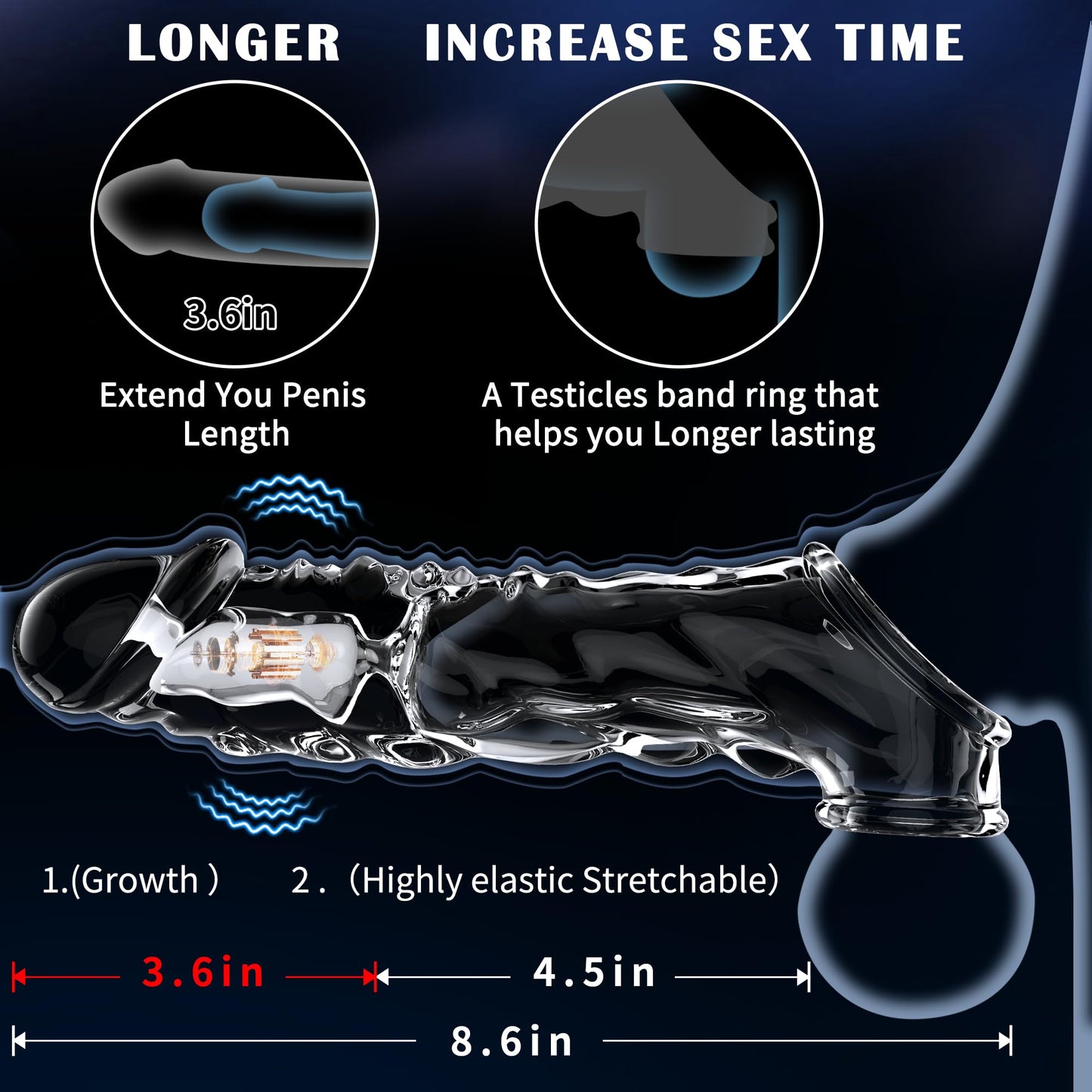 Eveandlove 3.6 inch Clear Reusable Penis Sleeve with Vibrator Penis Ring