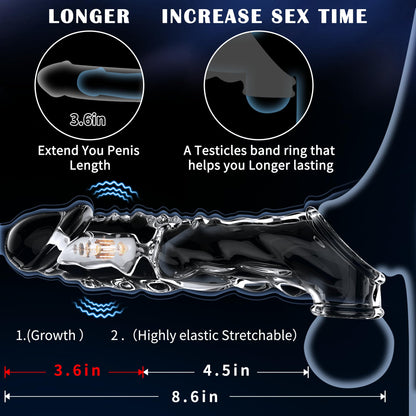 Eveandlove 3.6 inch Clear Reusable Penis Sleeve with Vibrator Penis Ring
