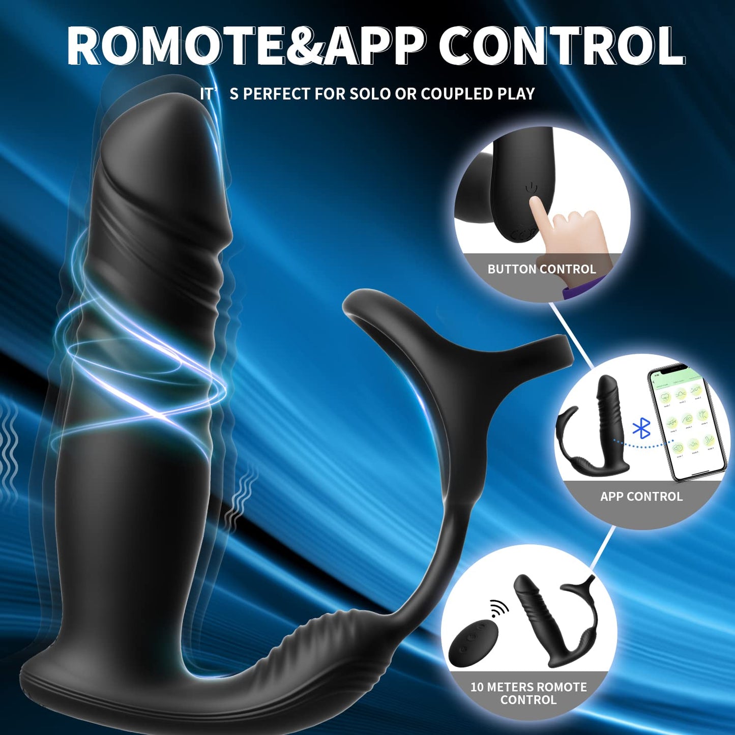 Eveandlove 6 Mode Prostate Massager with Cock Ring, App and Remote Control for Couples