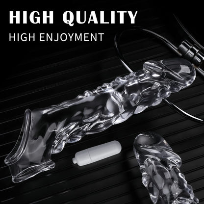 Eveandlove 3.6 inch Clear Reusable Penis Sleeve with Vibrator Penis Ring